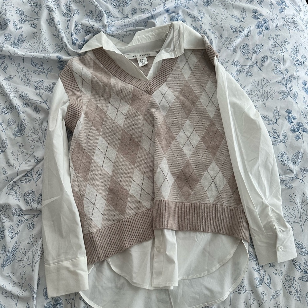 Sweater vest over button up